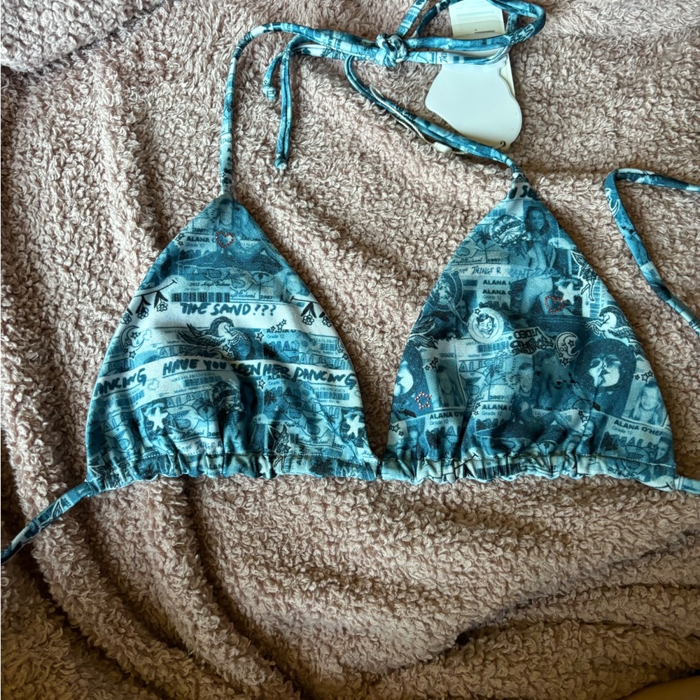 Frankies Bikinis Tia Shine Triangle Bikini Top in Alana Blue - Picture 3 of 5